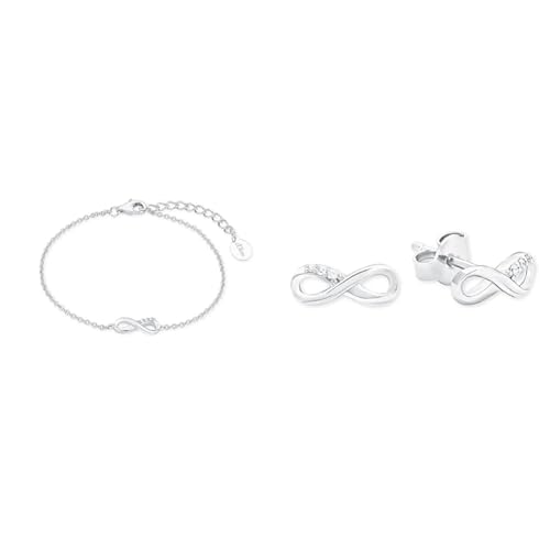 s.Oliver Armband 925 Sterling Silber Damen Armschmuck & Ohrstecker 925 Sterling Silber Damen Ohrschmuck, mit Zirkonia synth., 0,4 cm, Silber, Infinity, Kommt in Schmuck Geschenk Box, 2017247 von s.Oliver