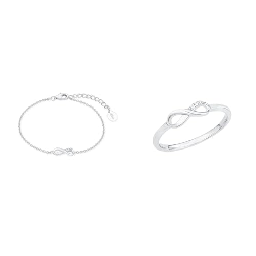 s.Oliver Armband 925 Sterling Silber Damen Armschmuck & Ring 925 Sterling Silber Damen Ringe, mit Zirkonia synth., Silber, Infinity, Kommt in Schmuck Geschenk Box, 2017253 von s.Oliver