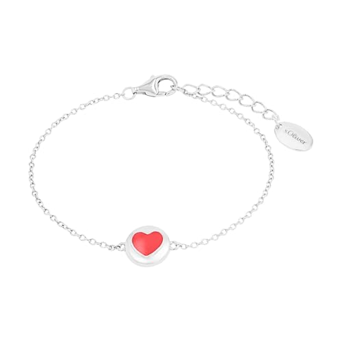s.Oliver Armband 925 Sterling Silber Mädchen Kinder Armschmuck, 14+2 cm, Rot, Herz, Kommt in Schmuck Geschenk Box, 2038779 von s.Oliver