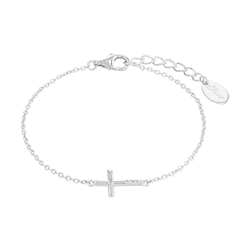 s.Oliver Armband 925 Sterling Silber Mädchen Kinder Armschmuck, mit Zirkonia synth., 14+2 cm, Silber, Kreuz, Kommt in Schmuck Geschenk Box, 2035515 von s.Oliver