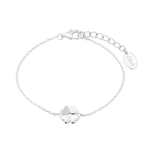 s.Oliver Armband 925 Sterling Silber Mädchen Kinder Armschmuck, mit Zirkonia synth., 14+2 cm, Silber, Kleeblatt, Kommt in Schmuck Geschenk Box, 2037848 von s.Oliver