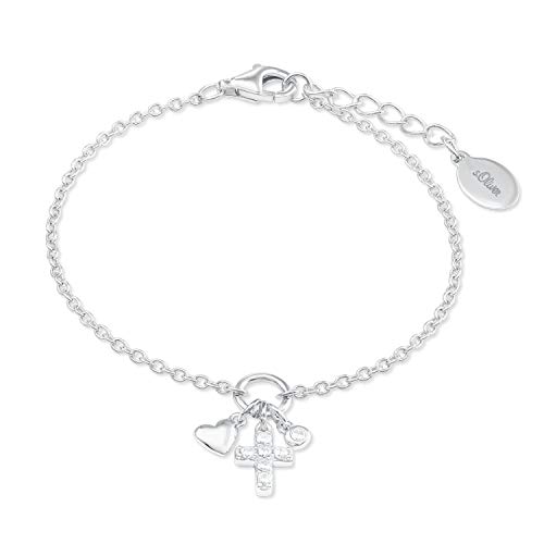 s.Oliver Armband 925 Sterling Silber Mädchen Kinder Armschmuck, mit Zirkonia synth., 14+2 cm, Silber, Kreuz, Kommt in Schmuck Geschenk Box, 2022704 von s.Oliver
