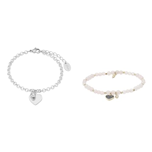 s.Oliver Armband Edelstahl Damen Armschmuck, mit Kristall, 17+3 cm & Fossil Armband Für Frauen Wellness, Innenlänge:165mm Rosa Halbedelstein Armband, JA6922710 von s.Oliver