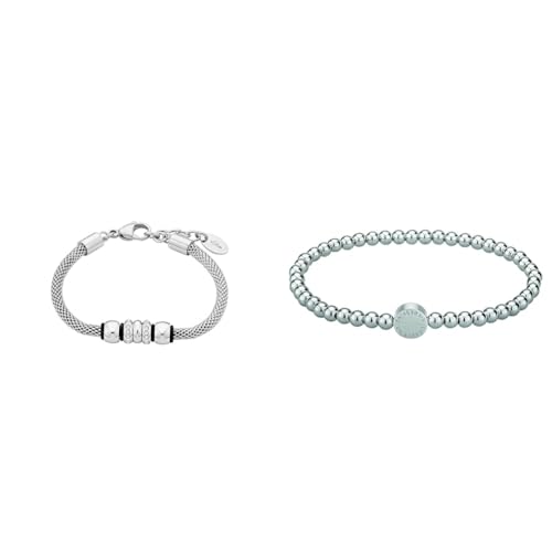 s.Oliver Armband Edelstahl Kautschuk Damen Armschmuck, mit Kristall, 18+3 cm, Schwarz, Kommt in Schmuck Geschenk Box, 9240135 & LIEBESKIND Beads-Armband LJ-0029-B-17 Silber von s.Oliver