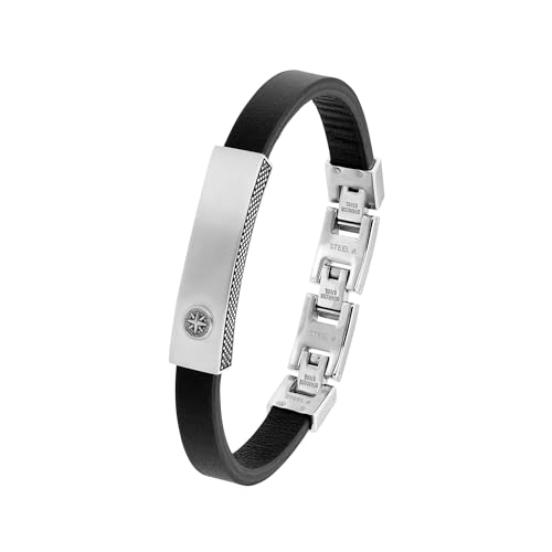 s.Oliver Armband Edelstahl Leder Herren Armschmuck, 18,5+1,5+1,5 cm, Silber, Kompass, Kommt in Schmuck Geschenk Box, 2037998 von s.Oliver