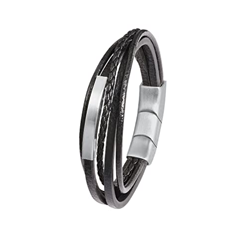 s.Oliver Armband Edelstahl Leder Herren Armschmuck, 20+1,5 cm, Schwarz, Kommt in Schmuck Geschenk Box, 2022624 von s.Oliver