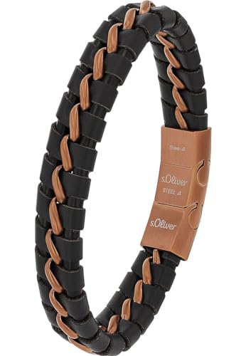 s.Oliver Armband Edelstahl Leder Herren Armschmuck, 20+1,5 cm, Schwarz, Kommt in Schmuck Geschenk Box, 2037990 von s.Oliver