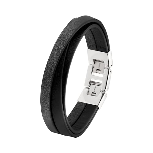 s.Oliver Armband Edelstahl Leder Herren Armschmuck, 20+1,5 cm, Silber, Kommt in Schmuck Geschenk Box, 2037989 von s.Oliver