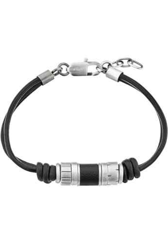 s.Oliver Armband Edelstahl Leder Herren Armschmuck, 20+2 cm, Silber, Kommt in Schmuck Geschenk Box, 2038007 von s.Oliver