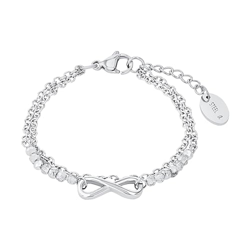 s.Oliver Armband Edelstahl Mädchen Kinder Armschmuck, mit Glas, 14+2 cm, Grau, Infinity, Kommt in Schmuck Geschenk Box, 2034972 von s.Oliver