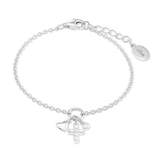 s.Oliver Armband 925 Sterling Silber Mädchen Kinder Armschmuck, mit Zirkonia synth., 14+2 cm, Weiß, Kreuz, Kommt in Schmuck Geschenk Box, 2022704 von s.Oliver