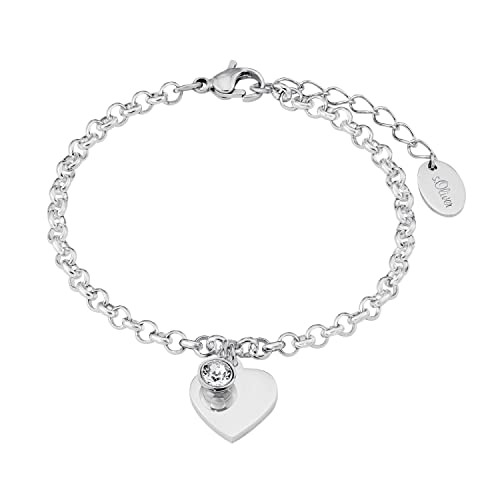 s.Oliver Armband Edelstahl Damen Armschmuck, mit Kristall, 17+3 cm, Silber, Herz, Kommt in Schmuck Geschenk Box, 9023998 von s.Oliver