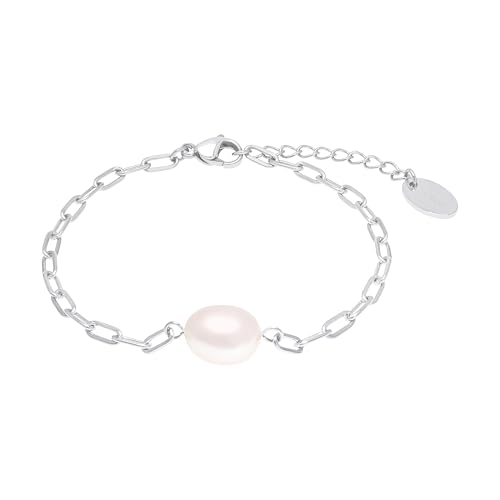 s.Oliver Armband mit Anhänger für Damen, Edelstahl, mit Süßwasserzuchtperle, 17+3 cm, silber, Geschenkidee, kommt in Schmuck Geschenk Box, 2040601 von s.Oliver