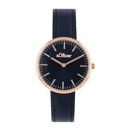 s.Oliver Armbanduhr Damen Quarzuhr Analog, mit Kunstleder Armband, Champagner, 5 bar Wasserdicht, Kommt in Uhren Geschenk Box, 2039323 von s.Oliver