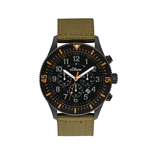 s.Oliver Armbanduhr Herren Chronograph Analog, mit Textil Armband, Schwarz, 5 bar Wasserdicht, Kommt in Uhren Geschenk Box, 2033501 von s.Oliver