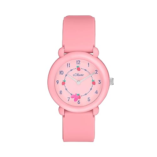 s.Oliver Armbanduhr Mädchen Kinder Quarzuhr Analog, mit Silikon Armband, Rosa, 5 bar Wasserdicht, Kommt in Uhren Geschenk Box, 2036532 von s.Oliver