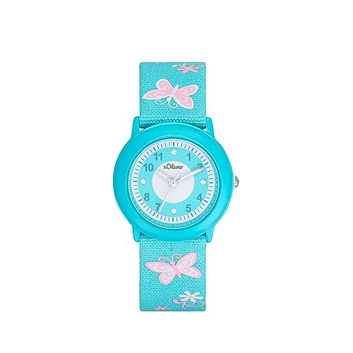 s.Oliver Armbanduhr Mädchen Kinder Quarzuhr Analog, mit Textil Armband, Blau, 3 bar Wasserdicht, Kommt in Uhren Geschenk Box, 2036749 von s.Oliver