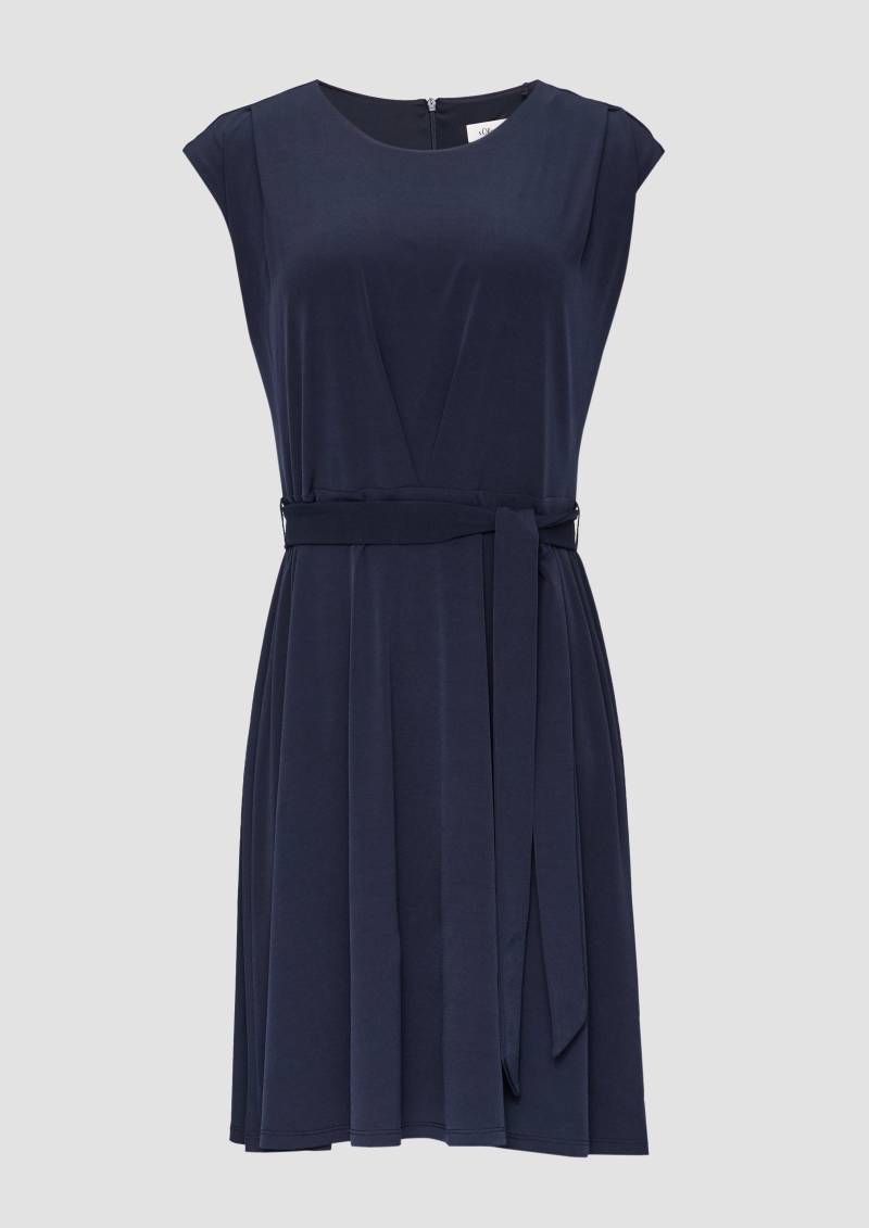 s.Oliver - Ausgestelltes Jersey-Kleid mit Falte und Bindegürtel, Damen, blau von s.Oliver