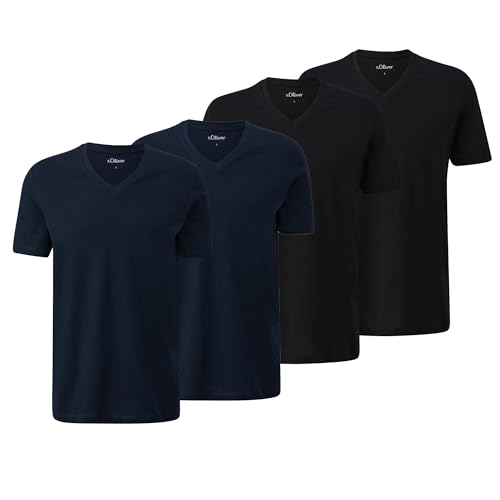 s.Oliver Basic-T-Shirt aus Baumwolle im 2er-Pack (DE/NL/SE/PL, Alphanumerisch, L, Regular, Regular, 2 x schwarz / 2 x Navy) von s.Oliver