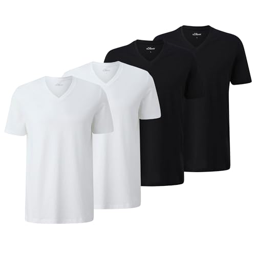 s.Oliver Basic-T-Shirt aus Baumwolle im 2er-Pack (DE/NL/SE/PL, Alphanumerisch, XL, Regular, Regular, 2 x schwarz / 2 x weiß) von s.Oliver