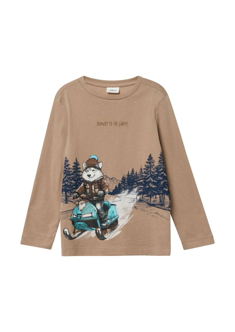 s.Oliver - Baumwoll-Longsleeve mit Frontprint, Kinder, braun von s.Oliver