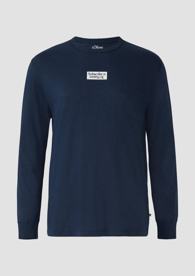 s.Oliver - Longsleeve mit Flammgarnstruktur und Frontprint, Herren, blau von s.Oliver