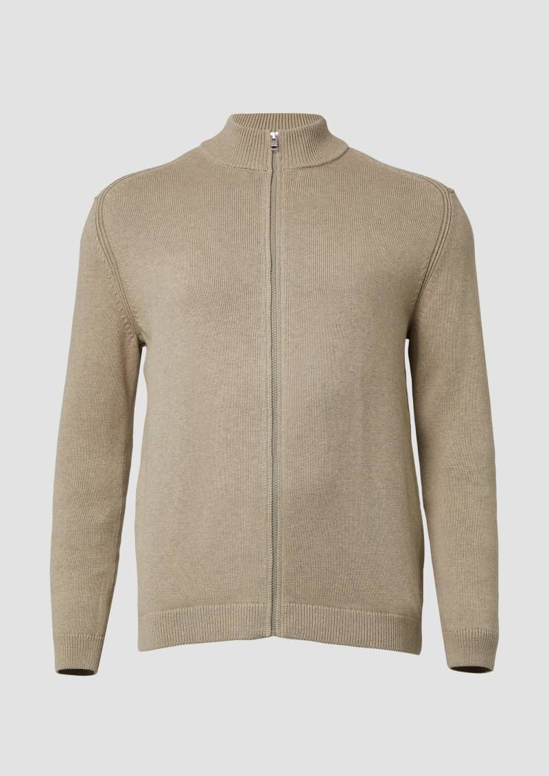 s.Oliver - Baumwoll-Strickjacke mit Stehkragen und Logo-Patch, Herren, Beige von s.Oliver