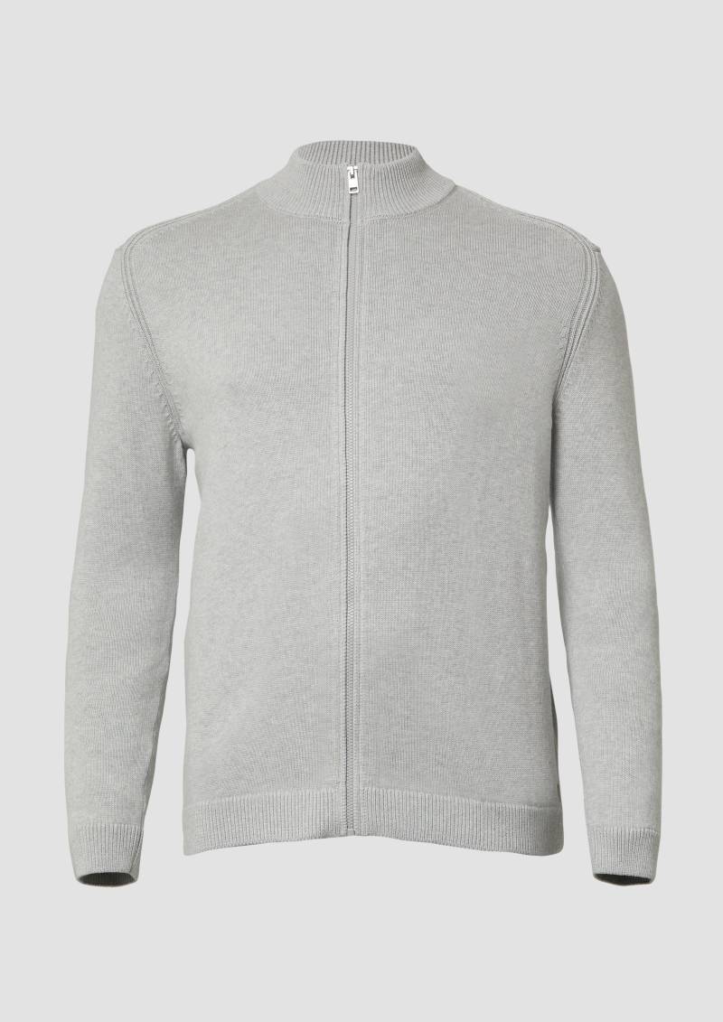 s.Oliver - Baumwoll-Strickjacke mit Stehkragen und Logo-Patch, Herren, grau von s.Oliver