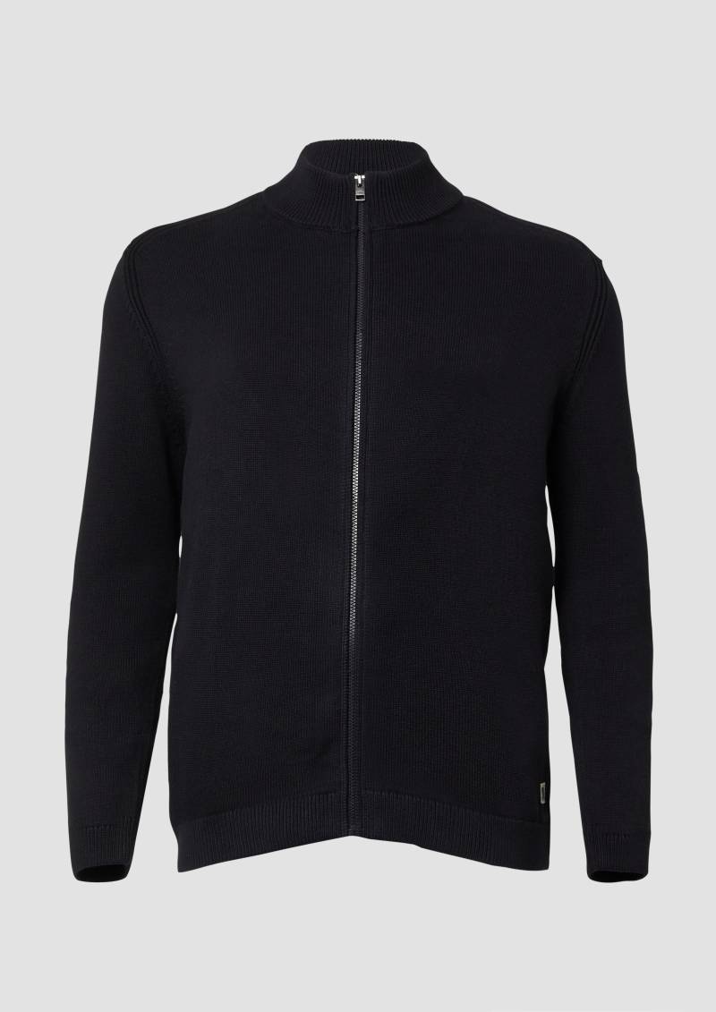s.Oliver - Baumwoll-Strickjacke mit Stehkragen und Logo-Patch, Herren, schwarz von s.Oliver