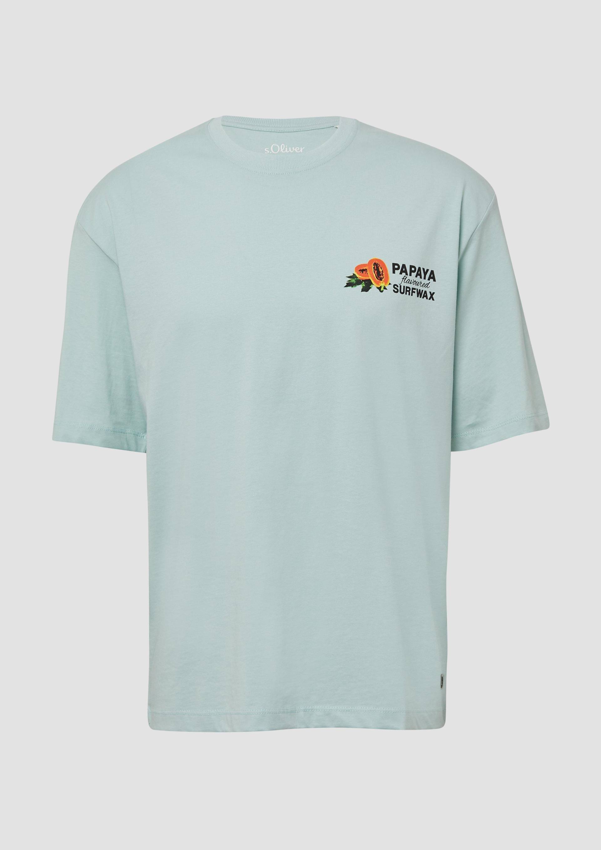 s.Oliver - Baumwoll-T-Shirt im Relaxed Fit mit Front- und Rückenprint, Herren, türkis von s.Oliver