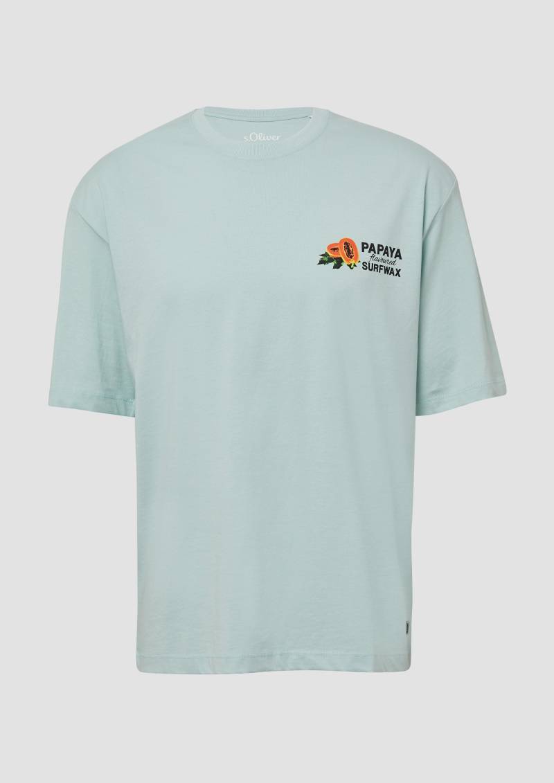 s.Oliver - Baumwoll-T-Shirt im Relaxed Fit mit Front- und Rückenprint, Herren, türkis von s.Oliver
