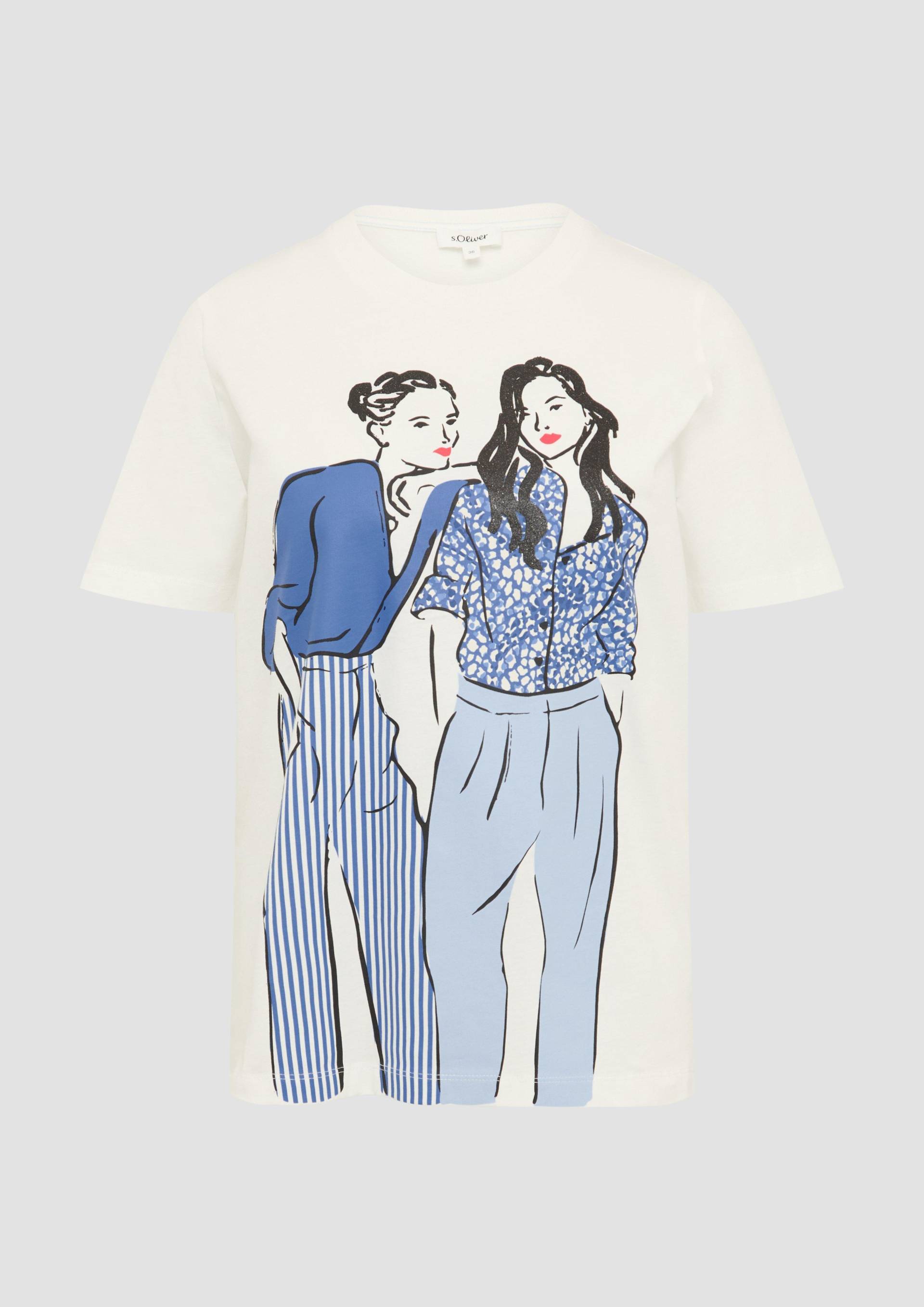 s.Oliver - Baumwoll-T-Shirt im Relaxed Fit mit Frontprint, Damen, creme von s.Oliver