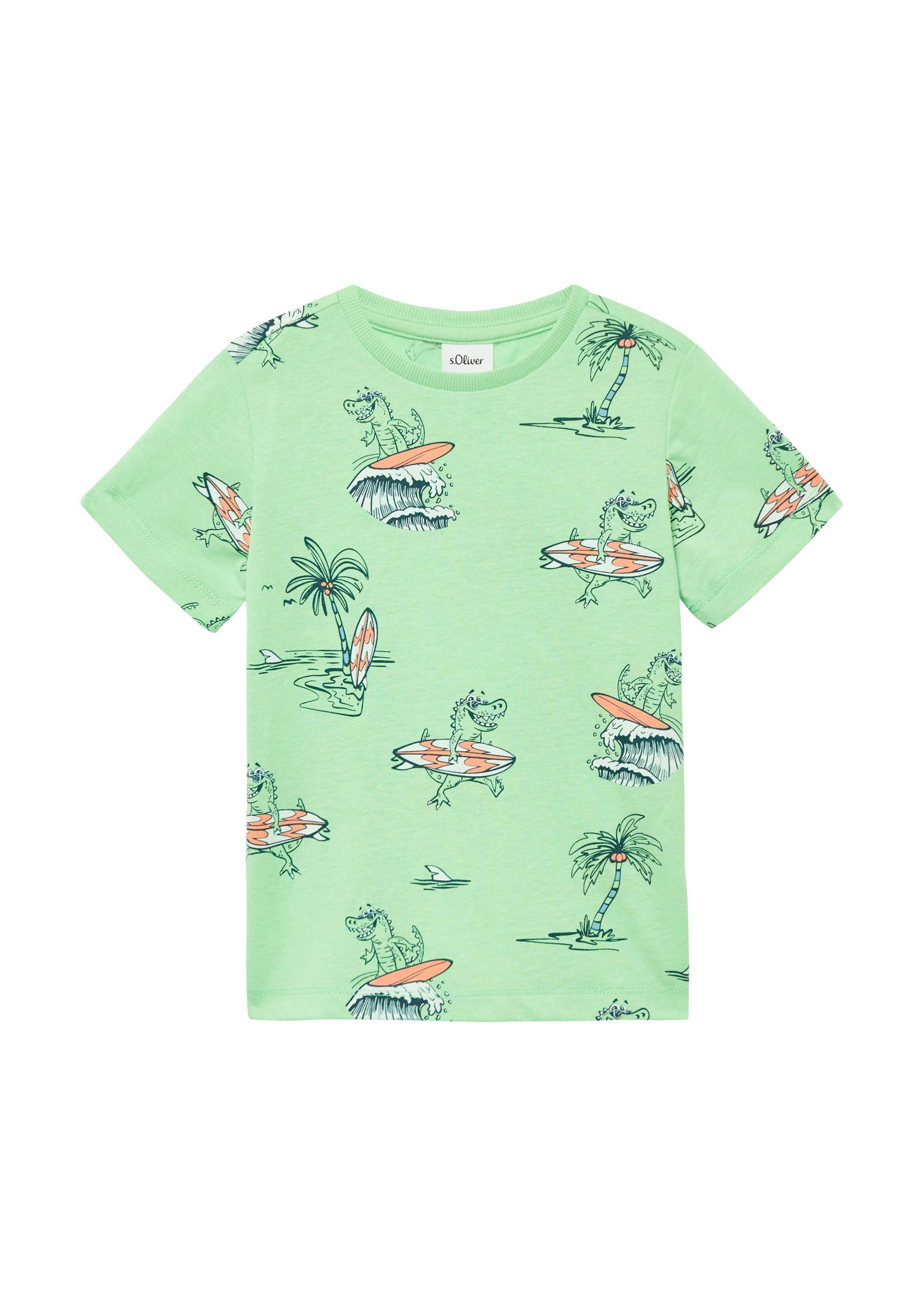 s.Oliver - Baumwoll-T-Shirt mit All-over-Print, Kinder, grün von s.Oliver