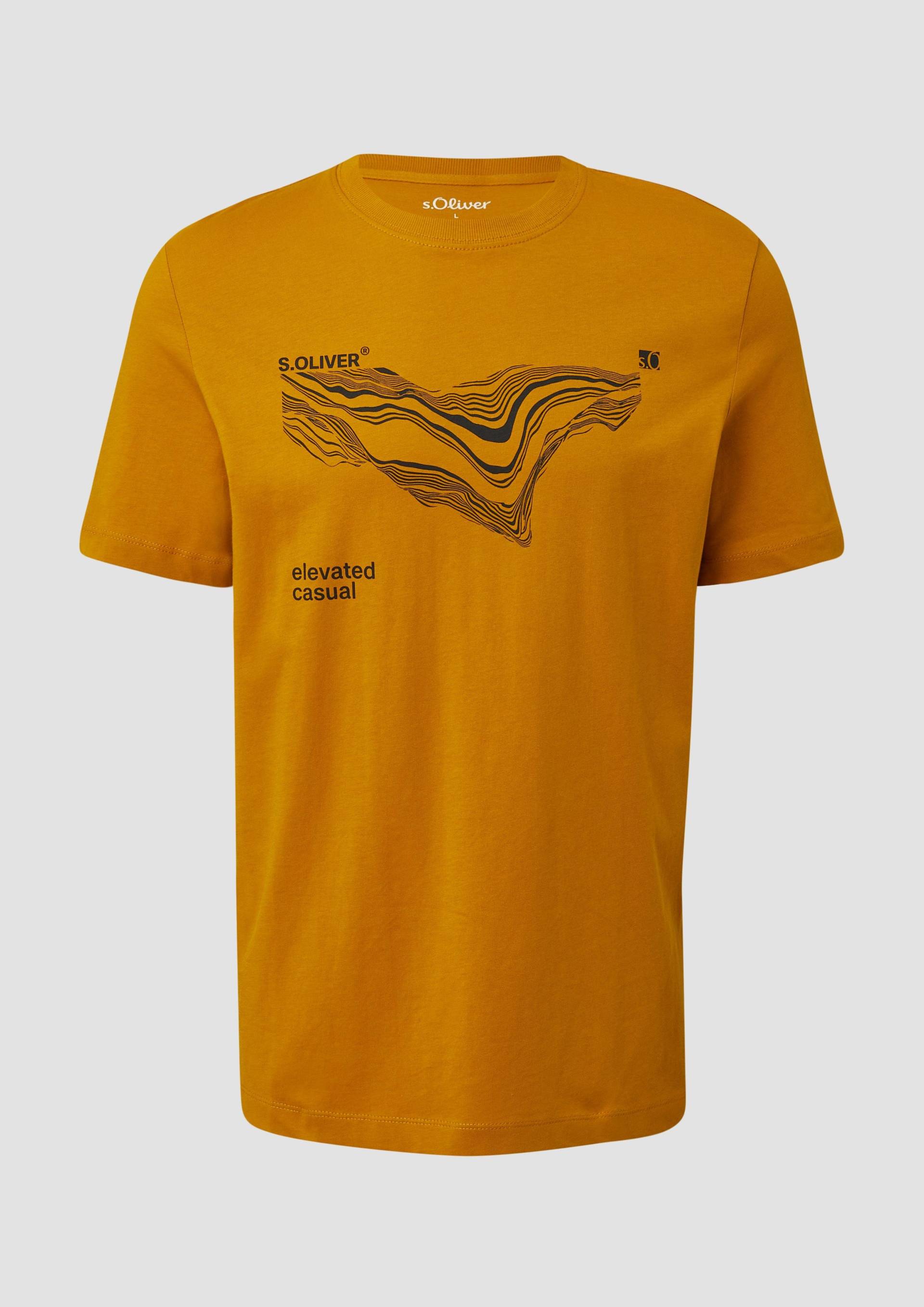 s.Oliver - Baumwoll-T-Shirt mit Crew Neck und Front-Print, Herren, gelb von s.Oliver