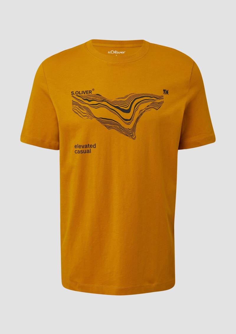 s.Oliver - Baumwoll-T-Shirt mit Crew Neck und Front-Print, Herren, gelb von s.Oliver