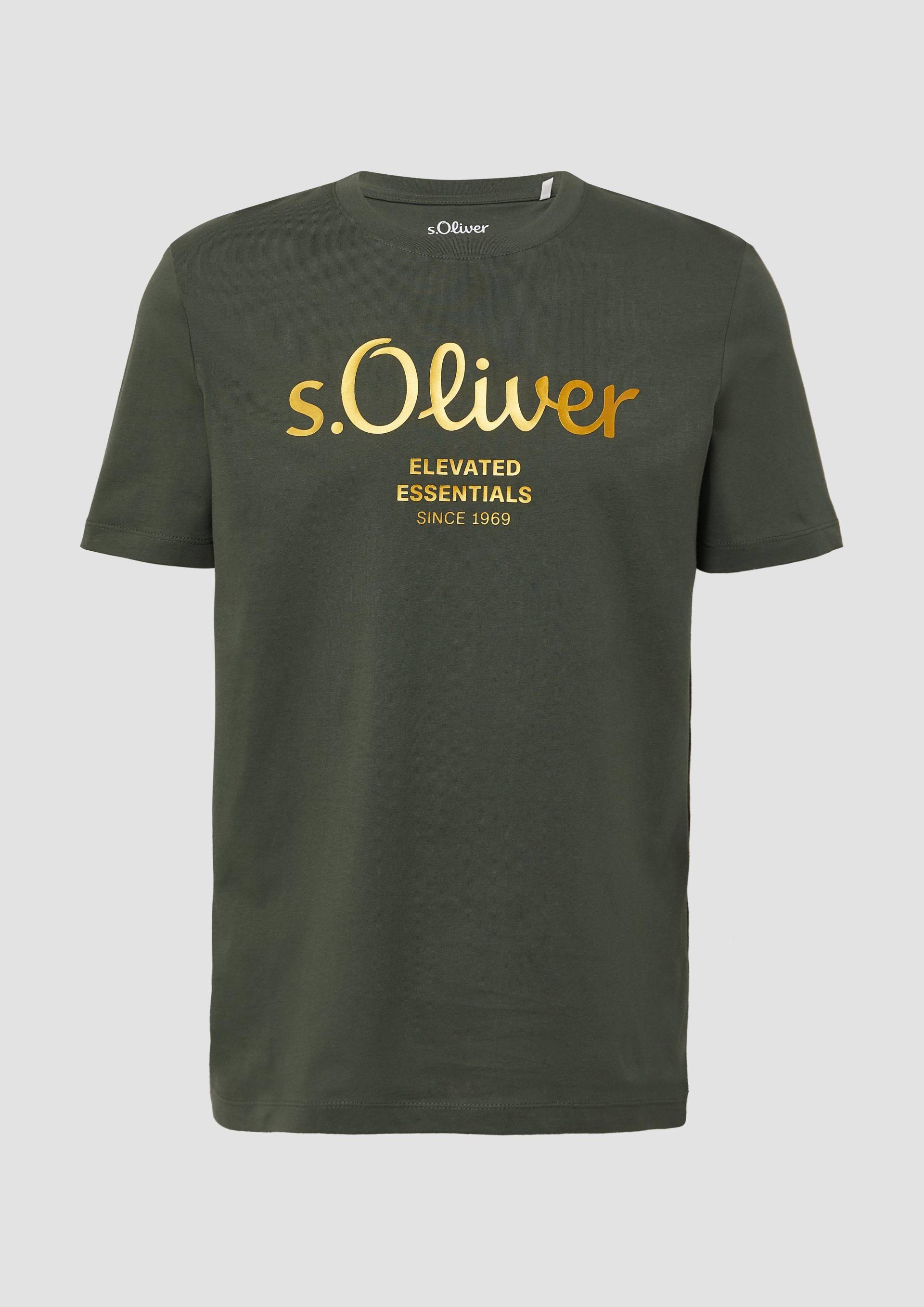 s.Oliver - Baumwoll-T-Shirt mit Logo-Print, Herren, Grün von s.Oliver