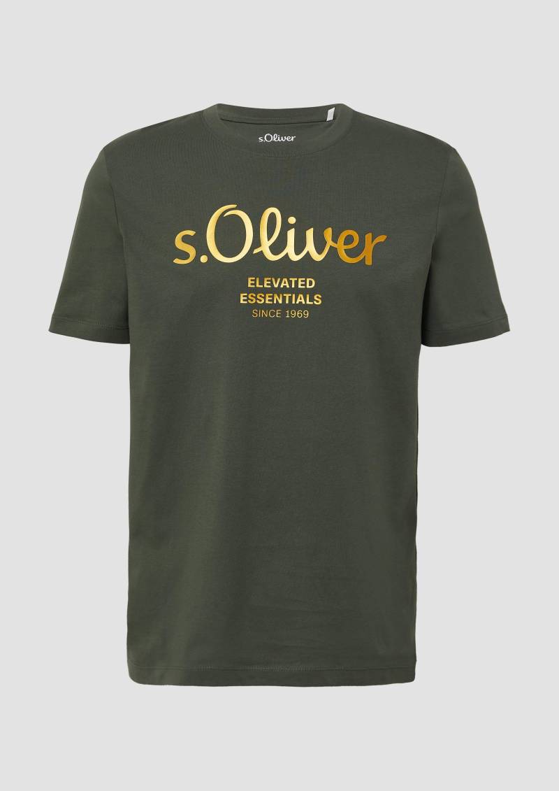 s.Oliver - Baumwoll-T-Shirt mit Logo-Print, Herren, Grün von s.Oliver