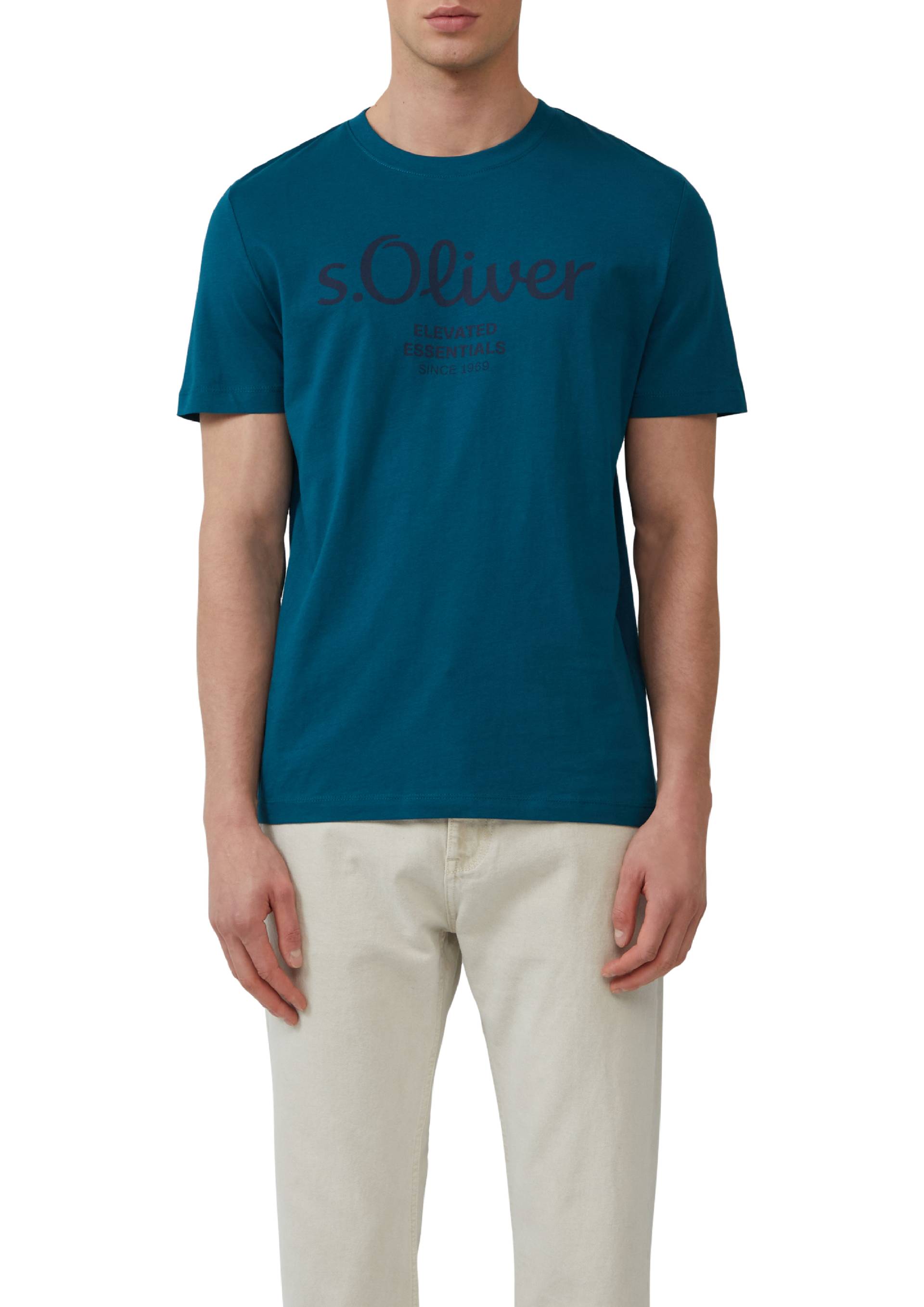 s.Oliver - Baumwoll-T-Shirt mit Logo-Print, Herren, türkis von s.Oliver