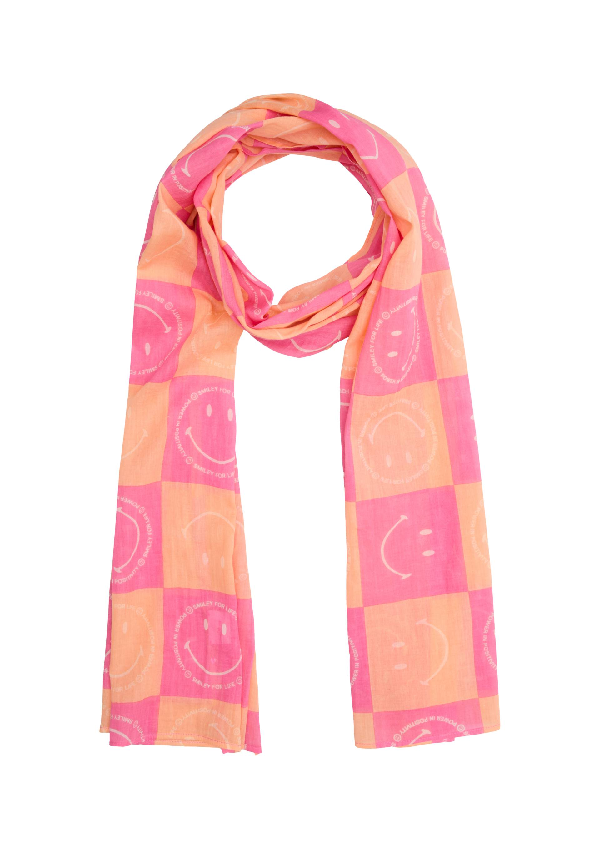 s.Oliver - Baumwollschal mit Smiley®-Allovermuster, Damen, mehrfarbig|pink von s.Oliver