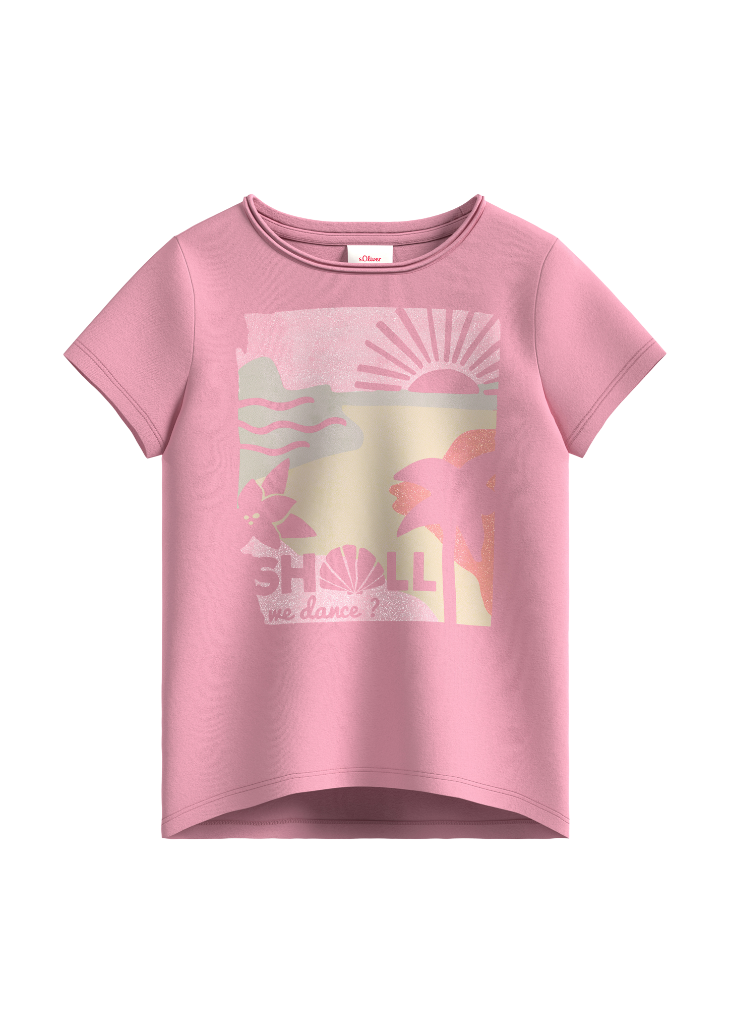 s.Oliver - Baumwollshirt mit Glitzerprint, Kinder, Rosa von s.Oliver