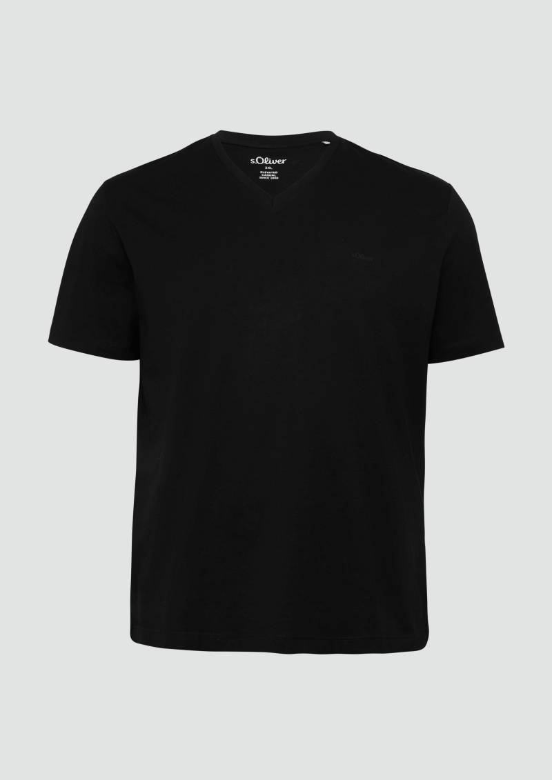 s.Oliver - Baumwollshirt mit Logo-Stickerei, Herren, schwarz von s.Oliver