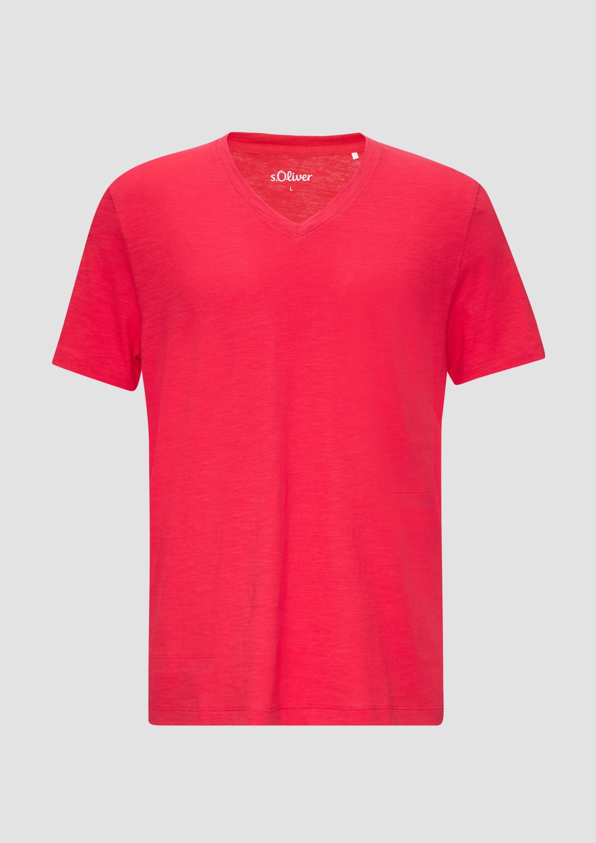 s.Oliver - Baumwollshirt mit V-Ausschnitt und Flammgarnstruktur, Herren, rot von s.Oliver