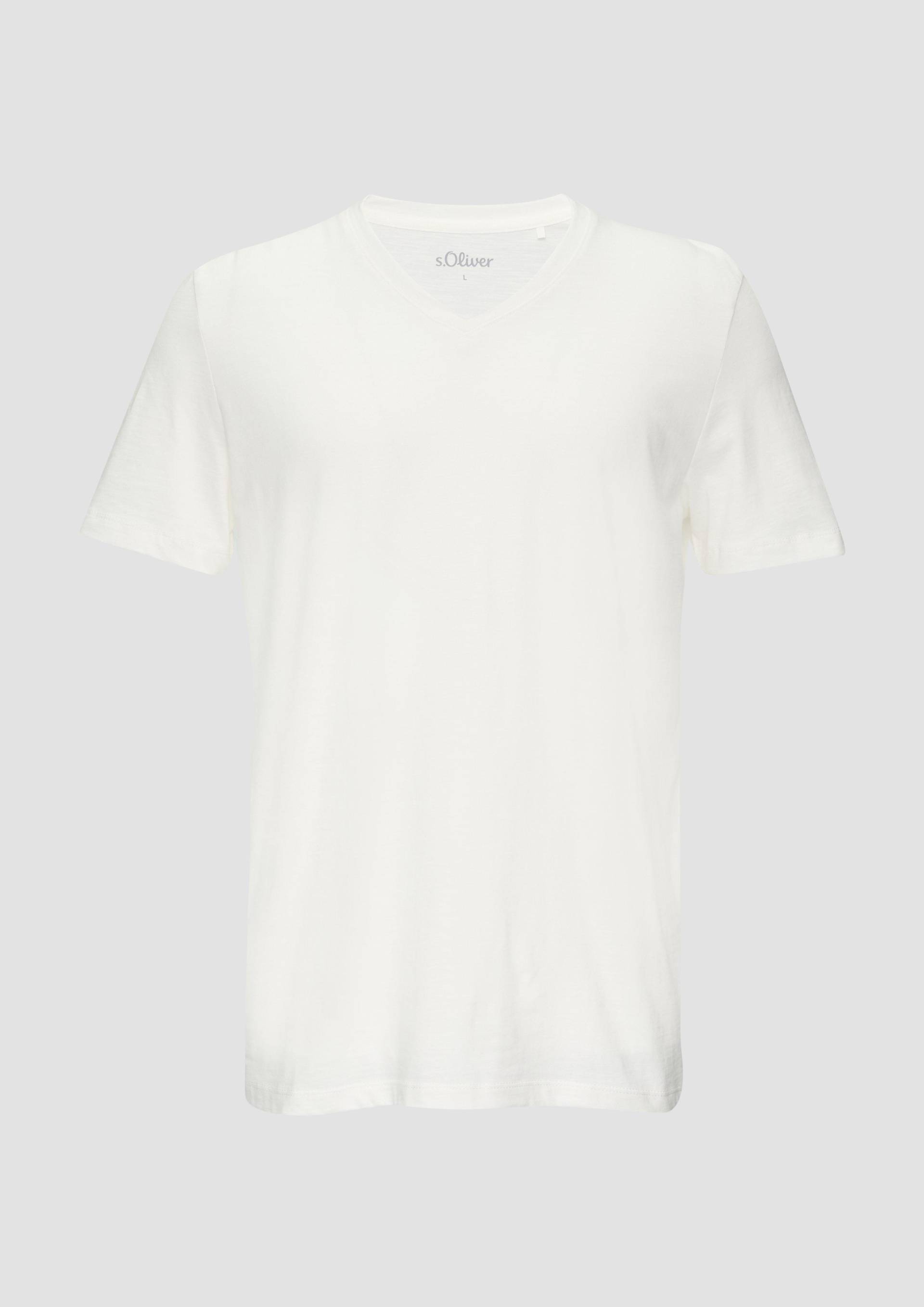 s.Oliver - Baumwollshirt mit V-Ausschnitt und Flammgarnstruktur, Herren, weiß s.Oliver - Baumwollshirt mit V-Ausschnitt und Flammgarnstruktur, Herren, weiß von s.Oliver