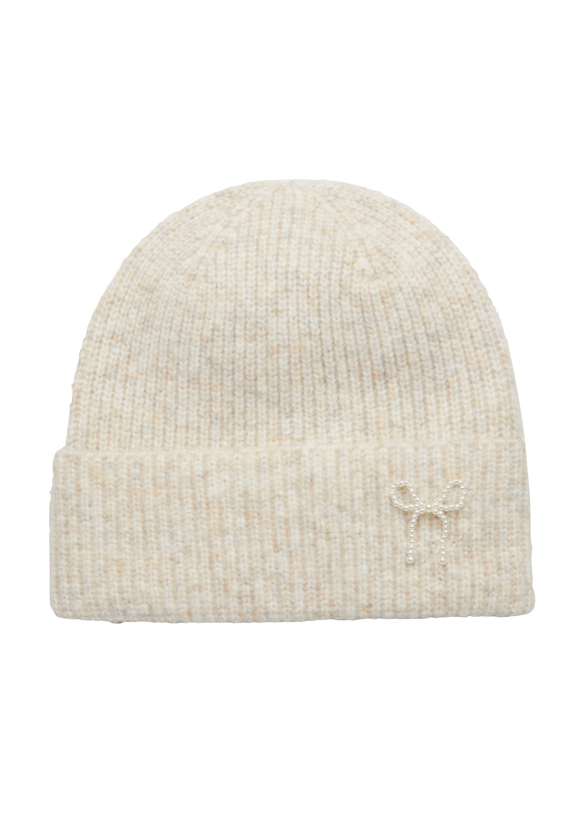 s.Oliver - Beanie aus Wollmix mit Stein-Besatz, Damen, Beige von s.Oliver