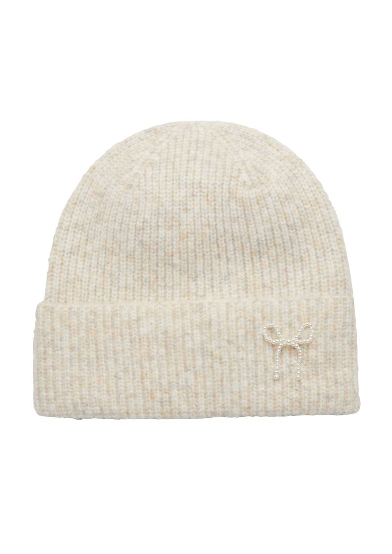 s.Oliver - Beanie aus Wollmix mit Stein-Besatz, Damen, Beige von s.Oliver