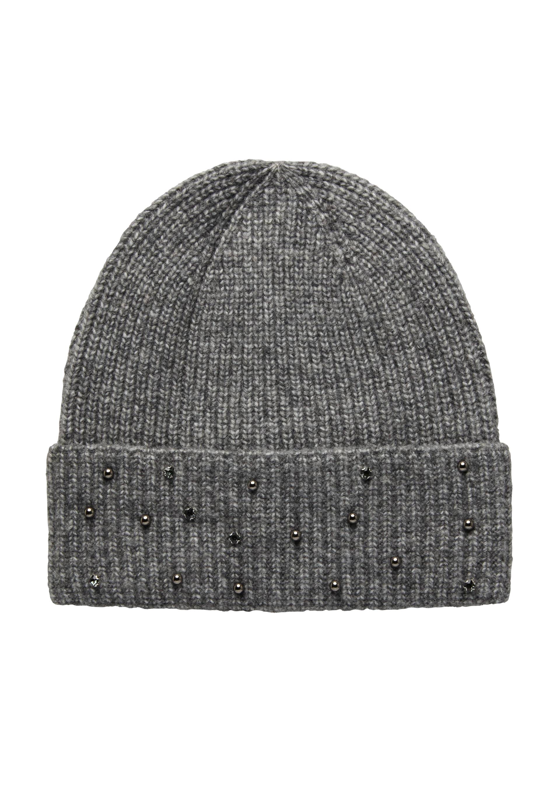 s.Oliver - Beanie aus Wollmix mit Stein-Besatz, Damen, grau von s.Oliver