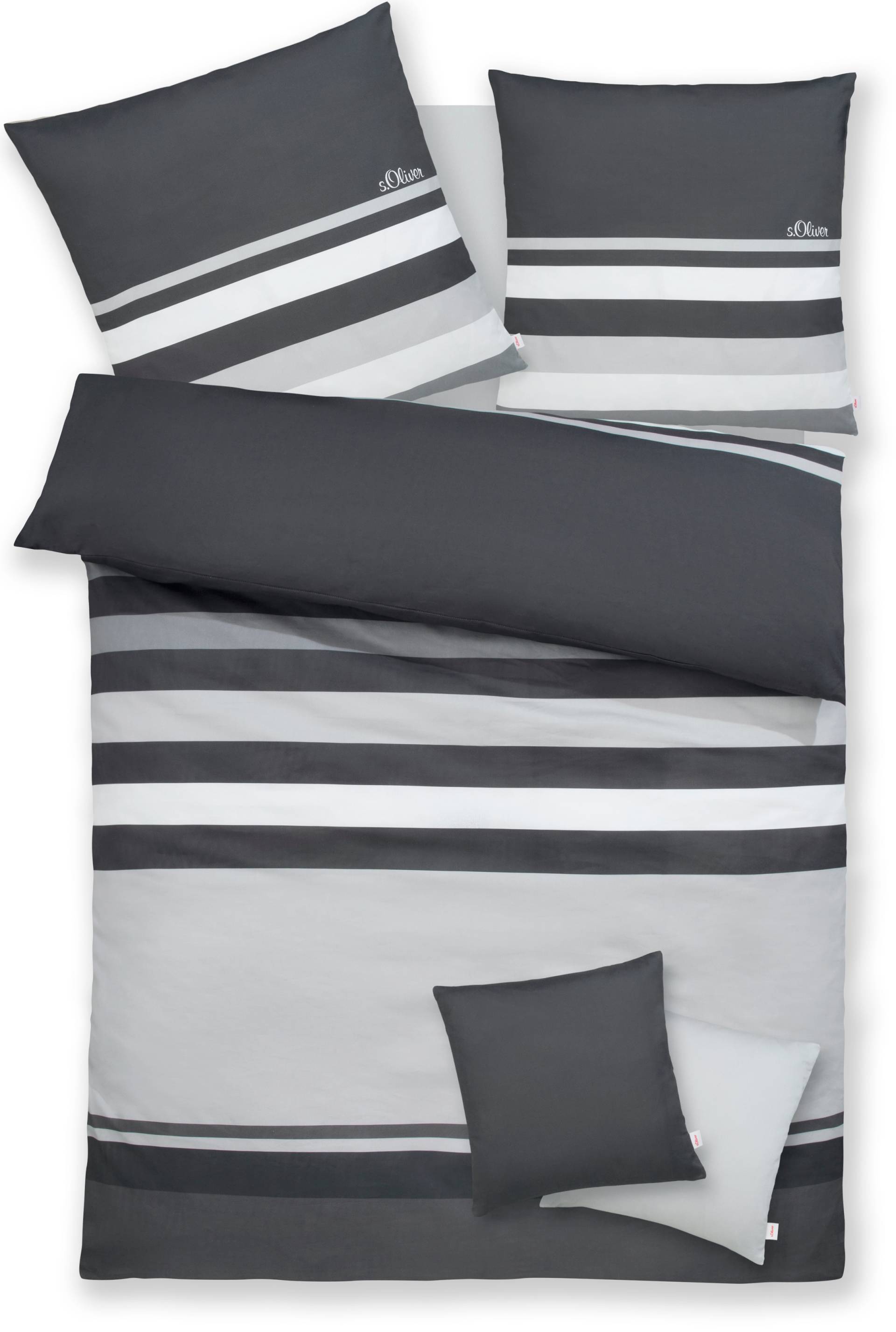 s.Oliver Bettwäsche "Fenja in Gr. 135x200 oder 155x220 cm" 3 tlg. gestreifte Bettwäsche, mit GRATIS-Zugabe: 2x Kissenhüllen von s.Oliver