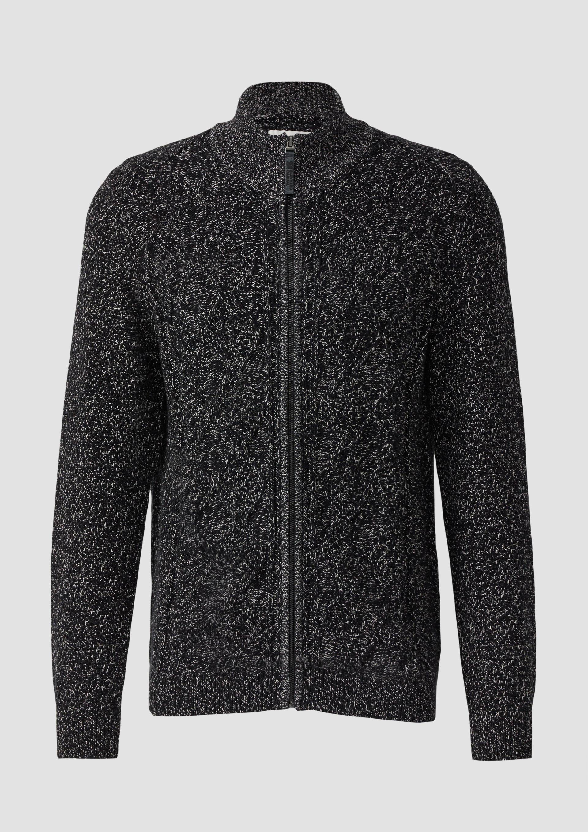 s.Oliver - Bi-Colour Strickjacke mit Zopfmuster und Stehkragen, Herren, schwarz von s.Oliver