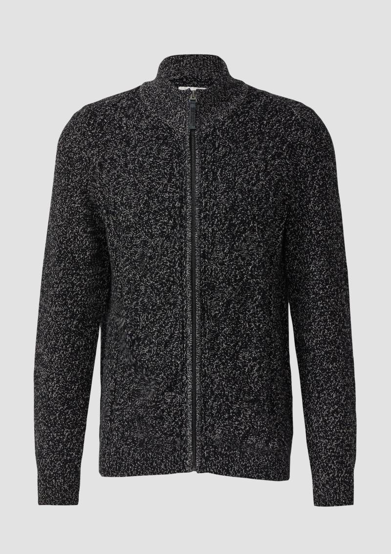 s.Oliver - Bi-Colour Strickjacke mit Zopfmuster und Stehkragen, Herren, schwarz von s.Oliver