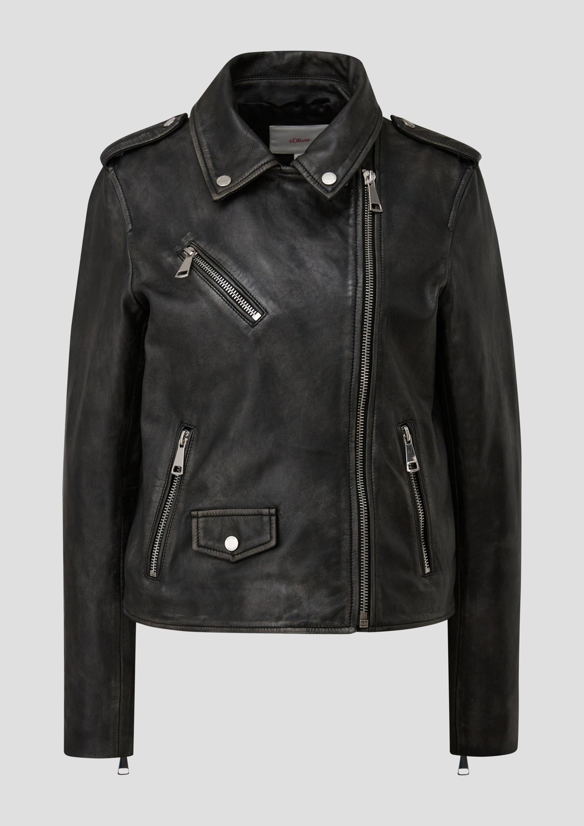 s.Oliver - Bikerjacke aus Echtleder, Damen, schwarz von s.Oliver